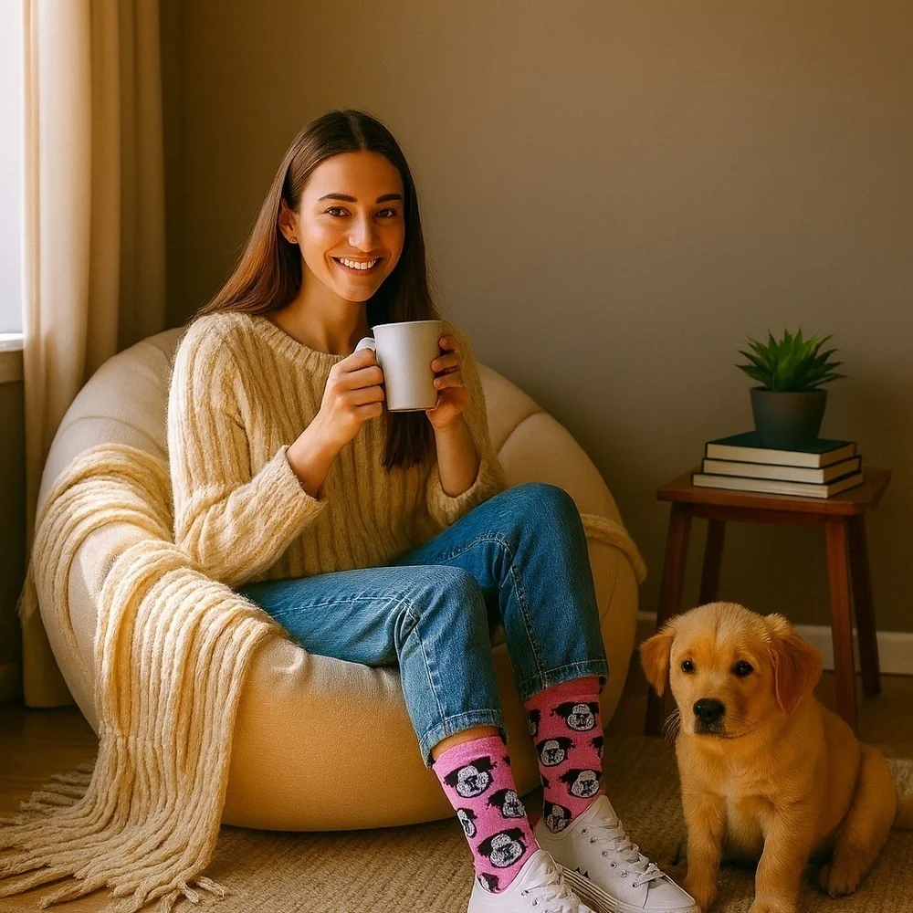 Hanes Ladies’ Fashion Socks Pink Dog Print – 2 Pairs, Size 5-9, NWT